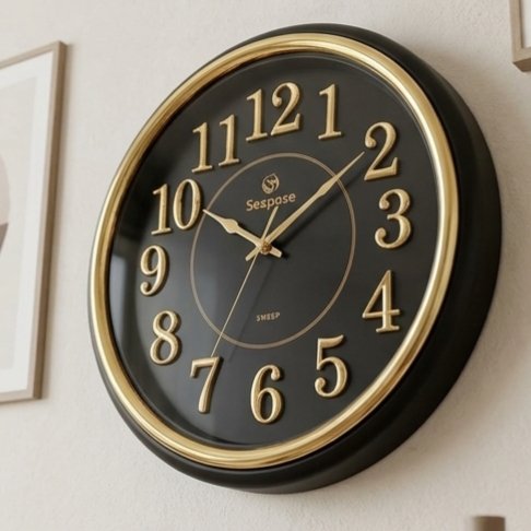 Seapose Royal Black Gold Wall Clock - Silent Sweep